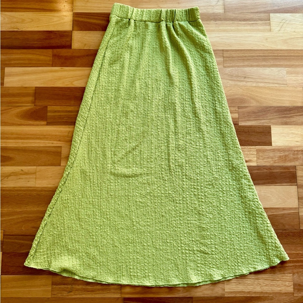 Lime green textured maxi skirt